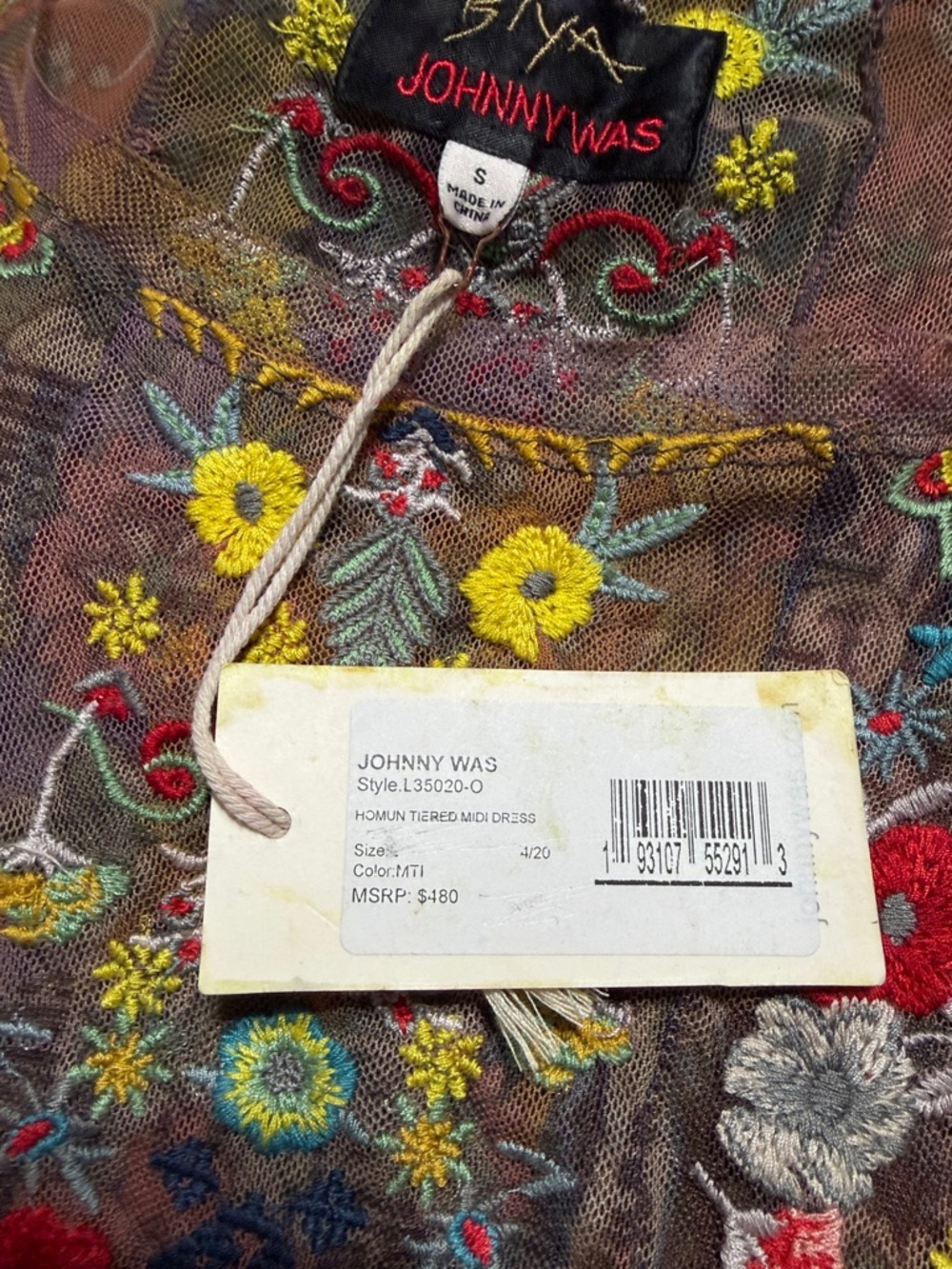 NWT Biya Johnny Was Floral Embroidered Sheer Mini Dress in Multi-Color - Picture 4 of 6